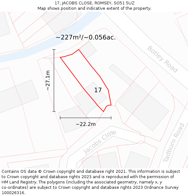 17, JACOBS CLOSE, ROMSEY, SO51 5UZ: Plot and title map