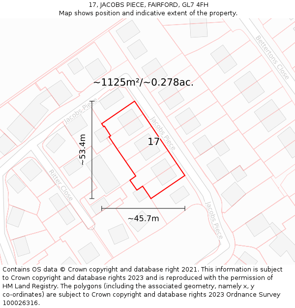 17, JACOBS PIECE, FAIRFORD, GL7 4FH: Plot and title map