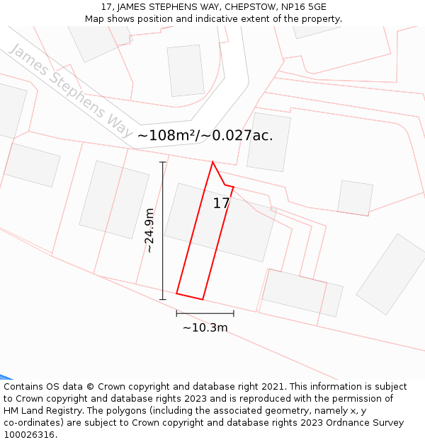 17, JAMES STEPHENS WAY, CHEPSTOW, NP16 5GE: Plot and title map
