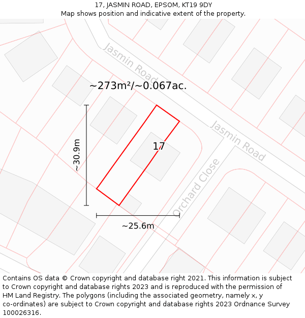 17, JASMIN ROAD, EPSOM, KT19 9DY: Plot and title map