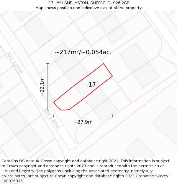 17, JAY LANE, ASTON, SHEFFIELD, S26 2GP: Plot and title map