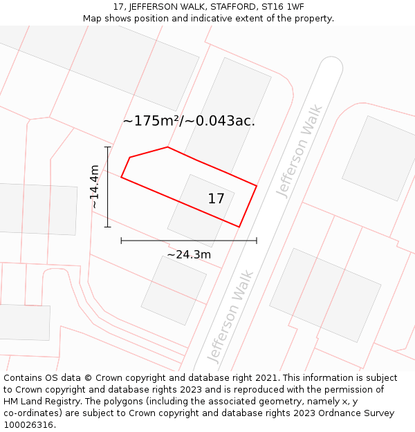 17, JEFFERSON WALK, STAFFORD, ST16 1WF: Plot and title map