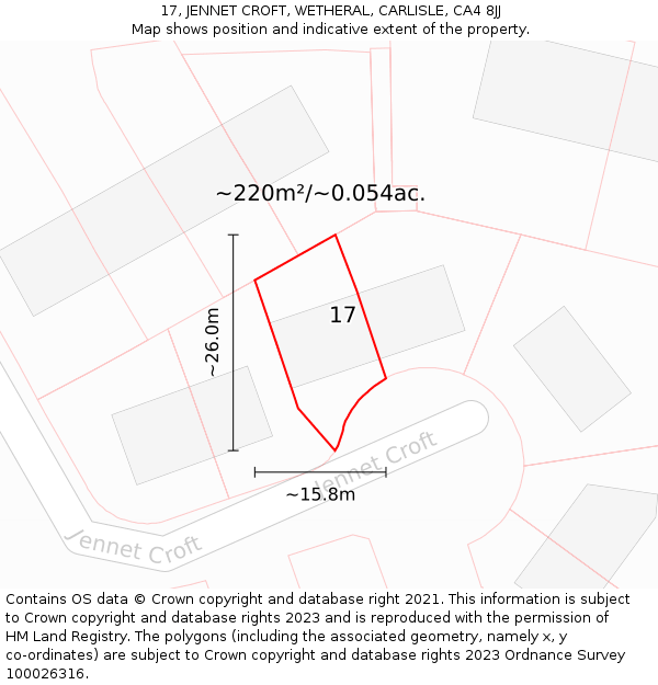 17, JENNET CROFT, WETHERAL, CARLISLE, CA4 8JJ: Plot and title map