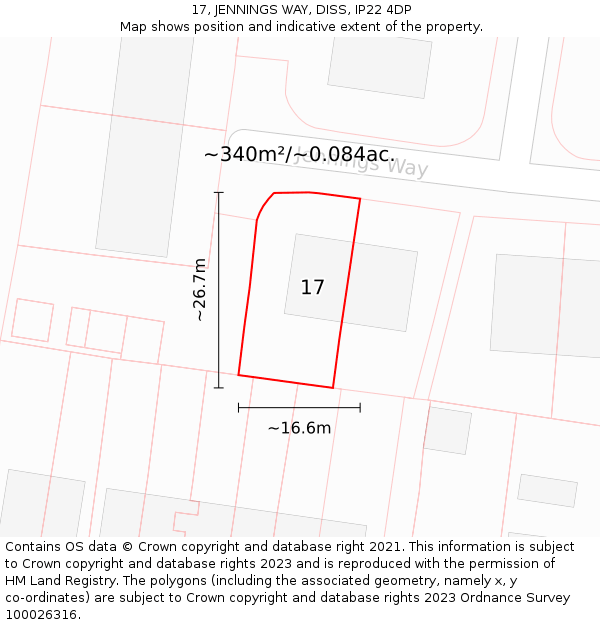17, JENNINGS WAY, DISS, IP22 4DP: Plot and title map