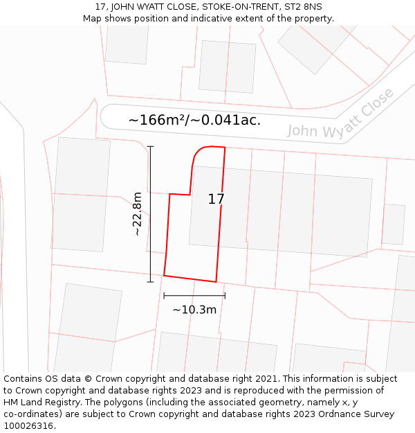 17, JOHN WYATT CLOSE, STOKE-ON-TRENT, ST2 8NS: Plot and title map
