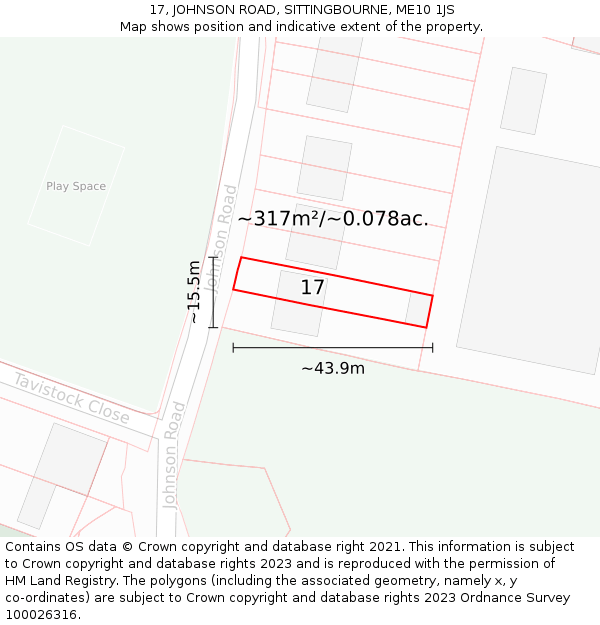 17, JOHNSON ROAD, SITTINGBOURNE, ME10 1JS: Plot and title map