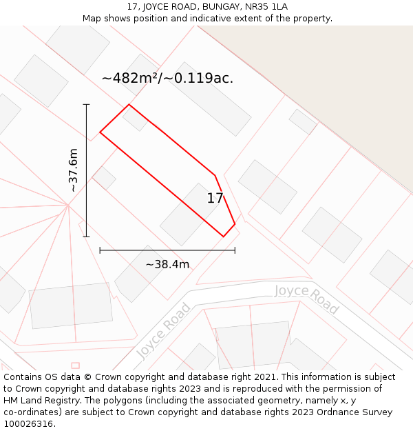 17, JOYCE ROAD, BUNGAY, NR35 1LA: Plot and title map