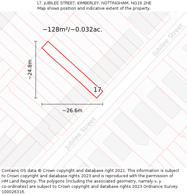 17, JUBILEE STREET, KIMBERLEY, NOTTINGHAM, NG16 2HE: Plot and title map