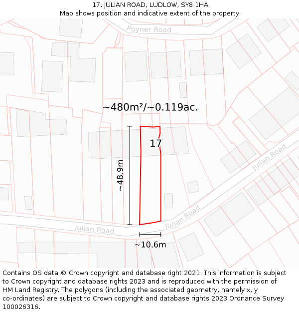 17, JULIAN ROAD, LUDLOW, SY8 1HA: Plot and title map