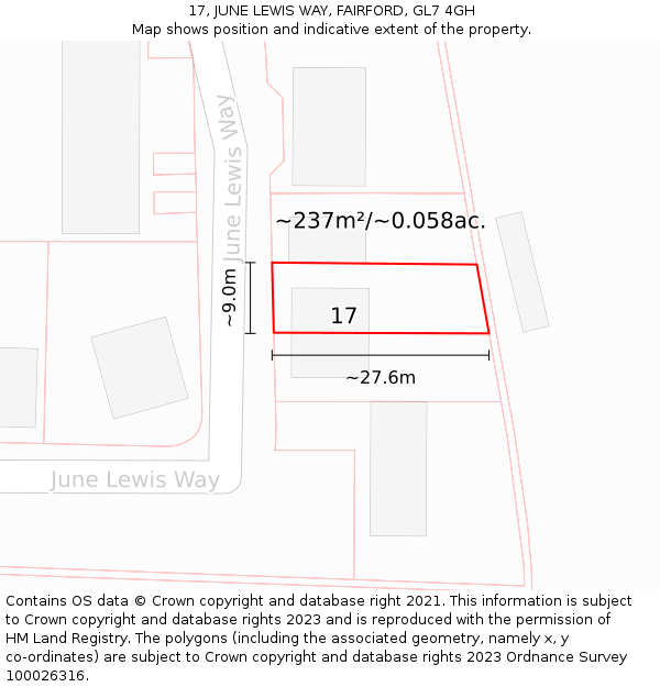 17, JUNE LEWIS WAY, FAIRFORD, GL7 4GH: Plot and title map