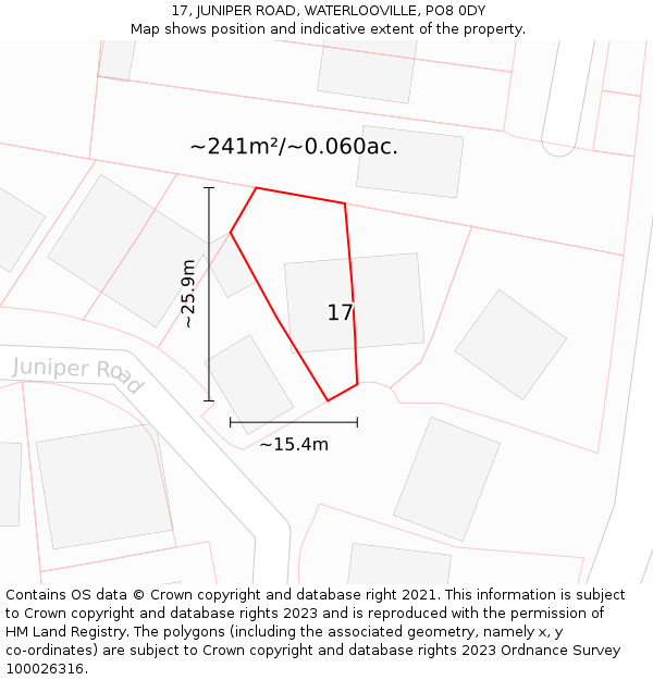 17, JUNIPER ROAD, WATERLOOVILLE, PO8 0DY: Plot and title map