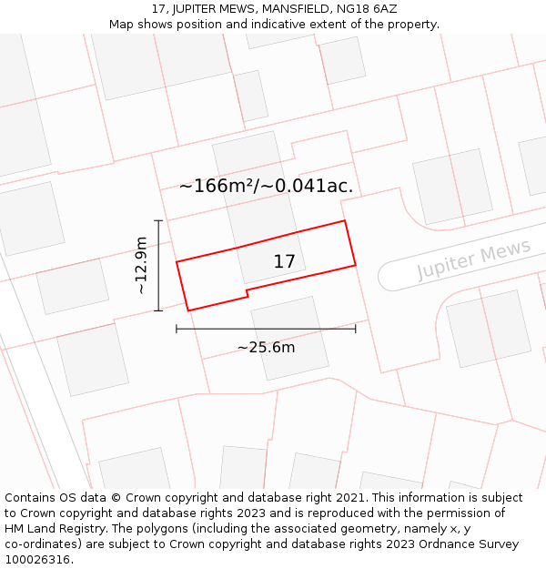 17, JUPITER MEWS, MANSFIELD, NG18 6AZ: Plot and title map