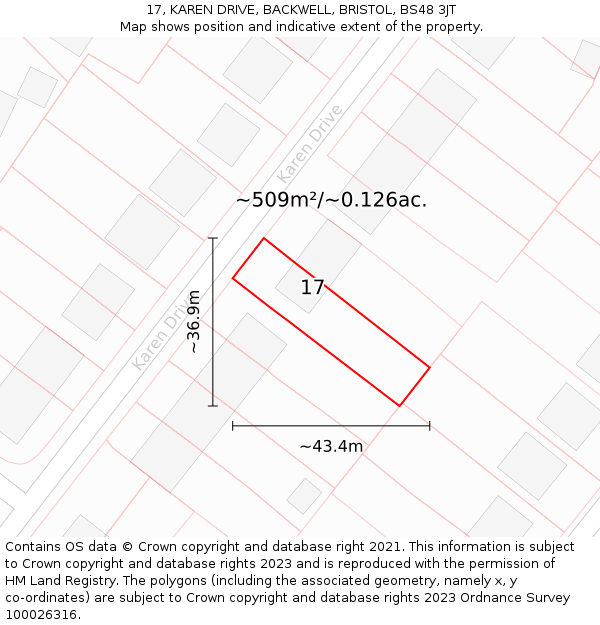 17, KAREN DRIVE, BACKWELL, BRISTOL, BS48 3JT: Plot and title map
