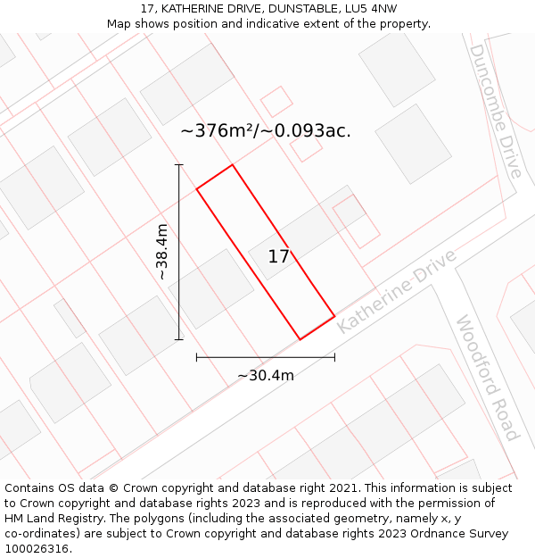 17, KATHERINE DRIVE, DUNSTABLE, LU5 4NW: Plot and title map