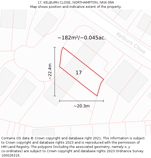 17, KELBURN CLOSE, NORTHAMPTON, NN4 0RA: Plot and title map
