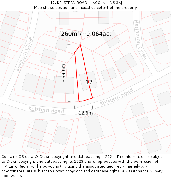 17, KELSTERN ROAD, LINCOLN, LN6 3NJ: Plot and title map