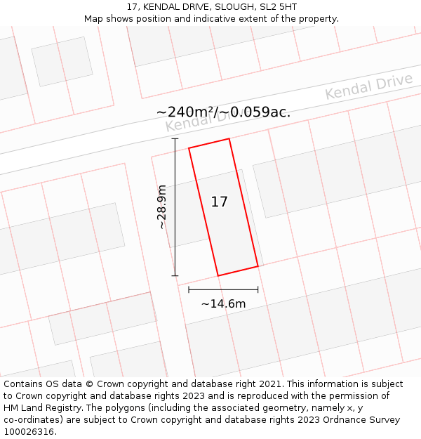 17, KENDAL DRIVE, SLOUGH, SL2 5HT: Plot and title map