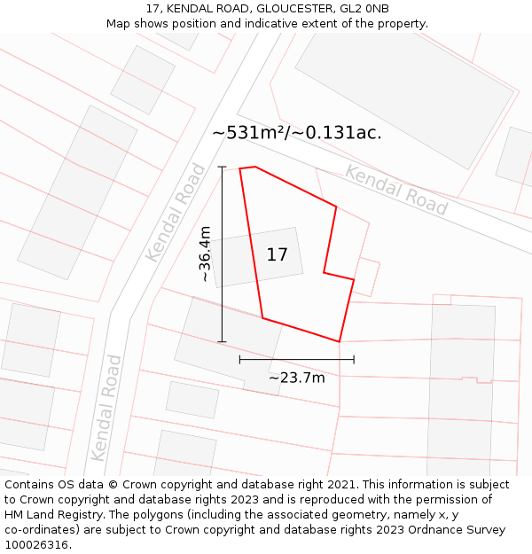 17, KENDAL ROAD, GLOUCESTER, GL2 0NB: Plot and title map