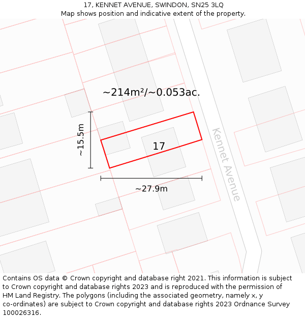17, KENNET AVENUE, SWINDON, SN25 3LQ: Plot and title map