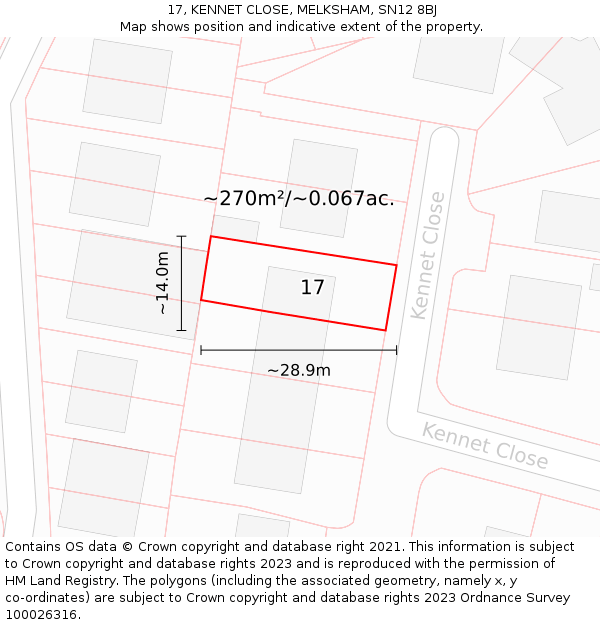 17, KENNET CLOSE, MELKSHAM, SN12 8BJ: Plot and title map