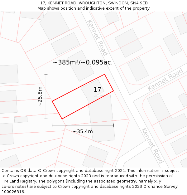17, KENNET ROAD, WROUGHTON, SWINDON, SN4 9EB: Plot and title map