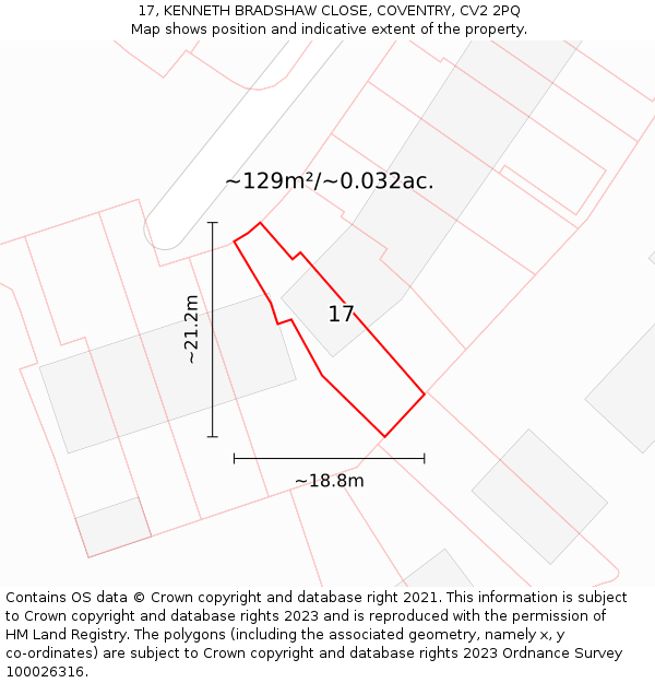 17, KENNETH BRADSHAW CLOSE, COVENTRY, CV2 2PQ: Plot and title map