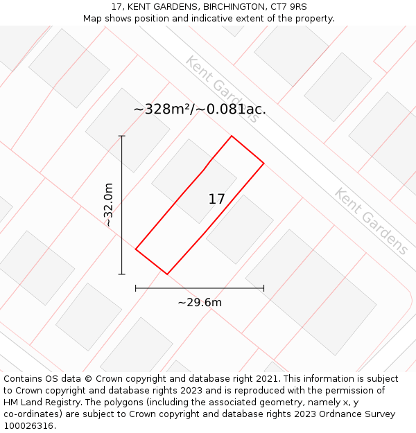 17, KENT GARDENS, BIRCHINGTON, CT7 9RS: Plot and title map