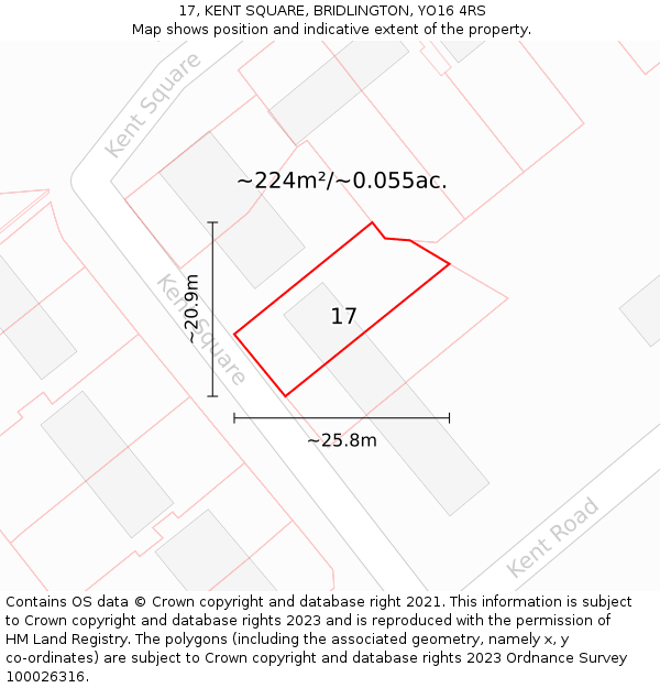 17, KENT SQUARE, BRIDLINGTON, YO16 4RS: Plot and title map