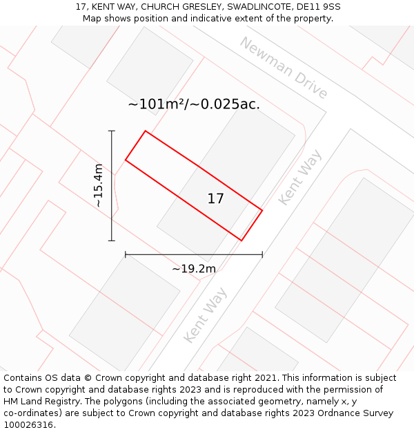 17, KENT WAY, CHURCH GRESLEY, SWADLINCOTE, DE11 9SS: Plot and title map