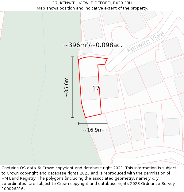 17, KENWITH VIEW, BIDEFORD, EX39 3RH: Plot and title map