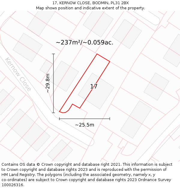 17, KERNOW CLOSE, BODMIN, PL31 2BX: Plot and title map