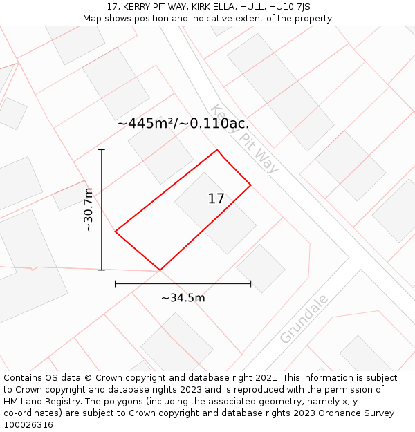 17, KERRY PIT WAY, KIRK ELLA, HULL, HU10 7JS: Plot and title map