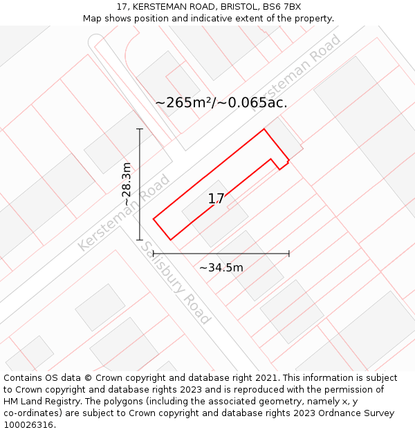 17, KERSTEMAN ROAD, BRISTOL, BS6 7BX: Plot and title map