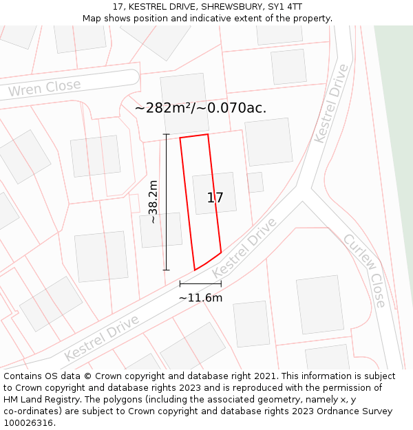17, KESTREL DRIVE, SHREWSBURY, SY1 4TT: Plot and title map
