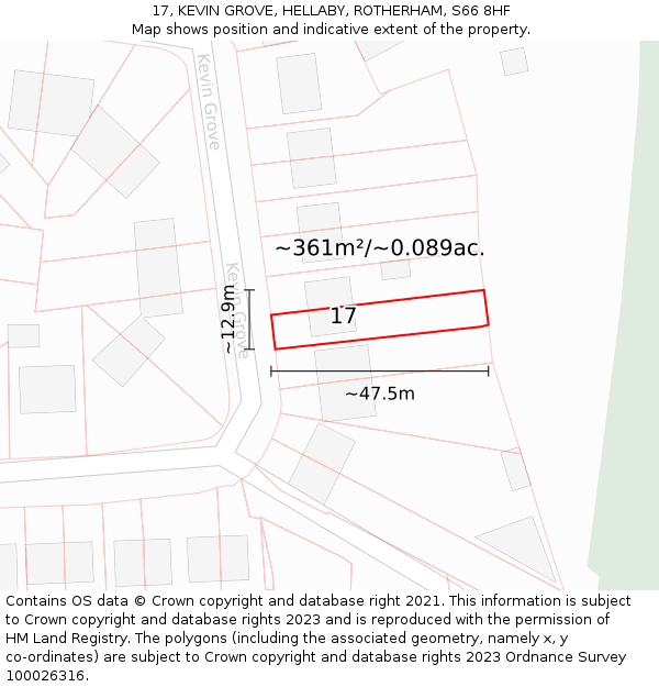 17, KEVIN GROVE, HELLABY, ROTHERHAM, S66 8HF: Plot and title map