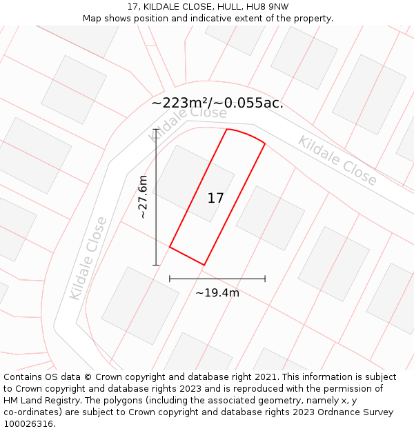 17, KILDALE CLOSE, HULL, HU8 9NW: Plot and title map