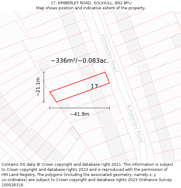 17, KIMBERLEY ROAD, SOLIHULL, B92 8PU: Plot and title map