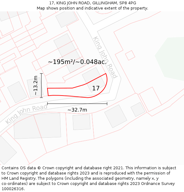 17, KING JOHN ROAD, GILLINGHAM, SP8 4PG: Plot and title map