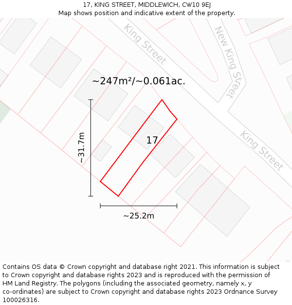 17, KING STREET, MIDDLEWICH, CW10 9EJ: Plot and title map