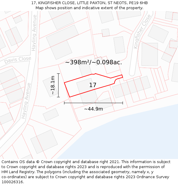 17, KINGFISHER CLOSE, LITTLE PAXTON, ST NEOTS, PE19 6HB: Plot and title map
