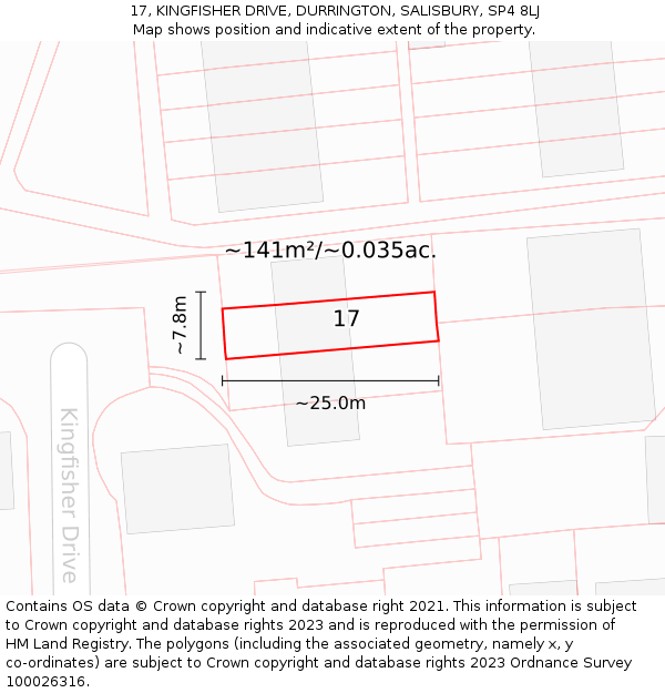 17, KINGFISHER DRIVE, DURRINGTON, SALISBURY, SP4 8LJ: Plot and title map