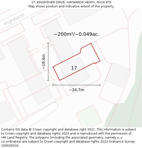 17, KINGFISHER DRIVE, HAYWARDS HEATH, RH16 4TX: Plot and title map