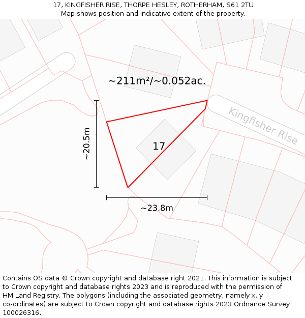 17, KINGFISHER RISE, THORPE HESLEY, ROTHERHAM, S61 2TU: Plot and title map