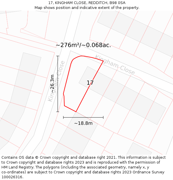 17, KINGHAM CLOSE, REDDITCH, B98 0SA: Plot and title map
