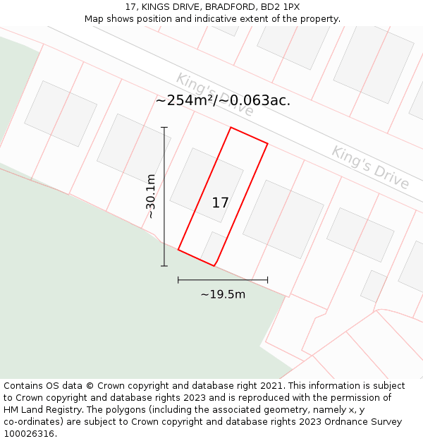 17, KINGS DRIVE, BRADFORD, BD2 1PX: Plot and title map