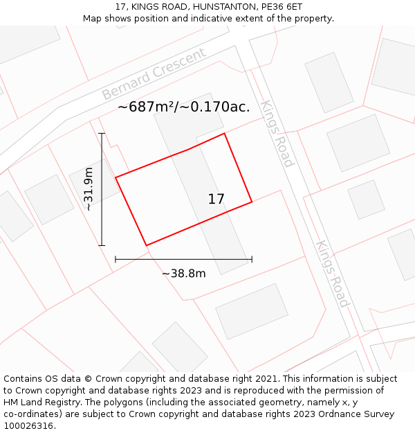17, KINGS ROAD, HUNSTANTON, PE36 6ET: Plot and title map
