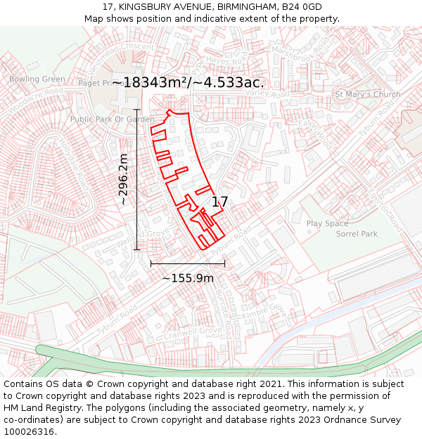 17, KINGSBURY AVENUE, BIRMINGHAM, B24 0GD: Plot and title map