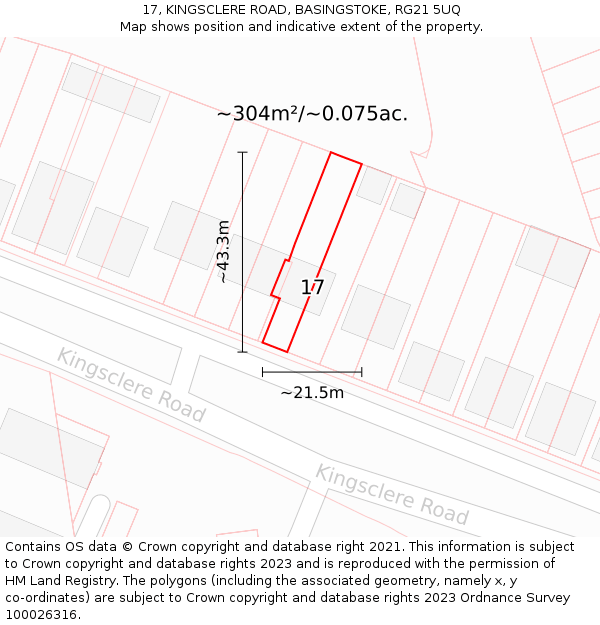 17, KINGSCLERE ROAD, BASINGSTOKE, RG21 5UQ: Plot and title map