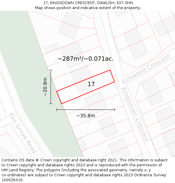 17, KINGSDOWN CRESCENT, DAWLISH, EX7 0HN: Plot and title map