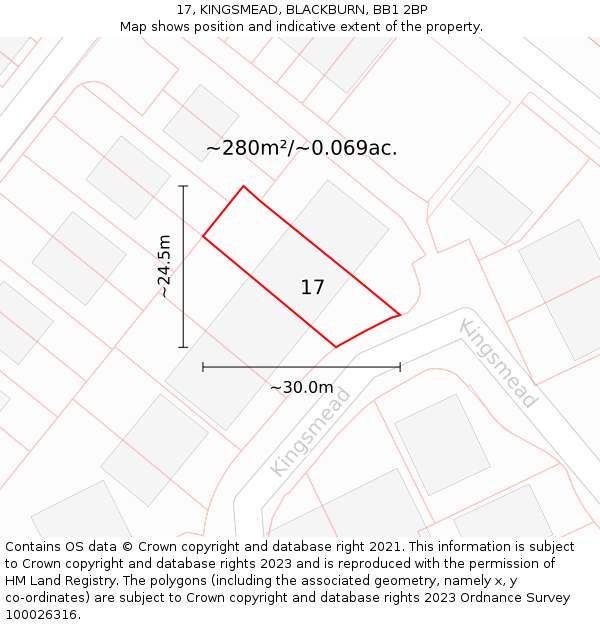 17, KINGSMEAD, BLACKBURN, BB1 2BP: Plot and title map